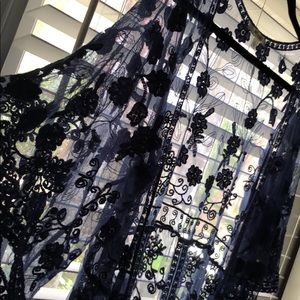 Navy blue floral laced cover up